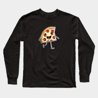 Cute Walking Smiling Pizza Slice Long Sleeve T-Shirt